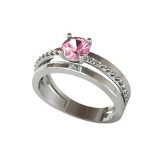 Pembe kuvars 14 ayar beyaz altın yüzük