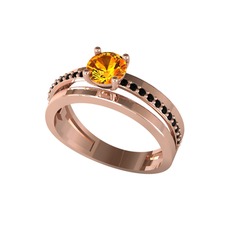 Sitrin ve siyah zirkon 925 ayar rose altın kaplama gümüş yüzük