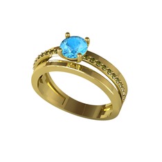 Neda İkili Tektaş Alyans - Akuamarin ve peridot 925 ayar altın kaplama gümüş yüzük #761itt