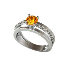 Neda İkili Tektaş Alyans - Sitrin ve pembe kuvars 925 ayar gümüş yüzük #9ghgba