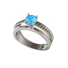 Neda İkili Tektaş Alyans - Akuamarin ve peridot 8 ayar beyaz altın yüzük #a1ws4o