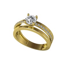Neda İkili Tektaş Alyans - Swarovski ve pırlanta 14 ayar altın yüzük (0.242 karat) #a47a0f