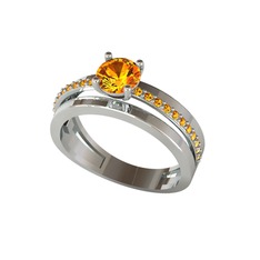 Neda İkili Tektaş Alyans - Sitrin 8 ayar beyaz altın yüzük #as87dm