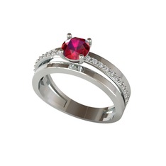 Neda İkili Tektaş Alyans - Rodolit garnet ve swarovski 8 ayar beyaz altın yüzük #b1qq4f