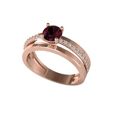 Neda İkili Tektaş Alyans - Kök yakut ve swarovski 14 ayar rose altın yüzük #b28p1r