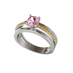 Neda İkili Tektaş Alyans - Pembe kuvars ve sitrin 8 ayar beyaz altın yüzük #c84xjv