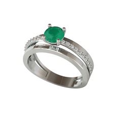 Neda İkili Tektaş Alyans - Kök zümrüt ve beyaz zirkon 925 ayar gümüş yüzük #dc7rb8