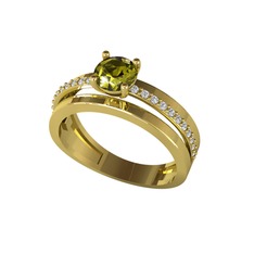 Peridot ve beyaz zirkon 8 ayar altın yüzük