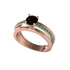 Neda İkili Tektaş Alyans - Siyah zirkon ve yeşil kuvars 18 ayar rose altın yüzük #fktyd0