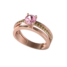 Pembe kuvars ve peridot 8 ayar rose altın yüzük