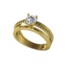 Neda İkili Tektaş Alyans - Beyaz zirkon ve peridot 18 ayar altın yüzük #gd3223