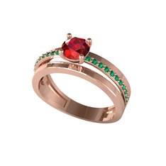 Garnet ve yeşil kuvars 18 ayar rose altın yüzük