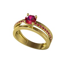 Neda İkili Tektaş Alyans - Rodolit garnet 8 ayar altın yüzük #glhp41