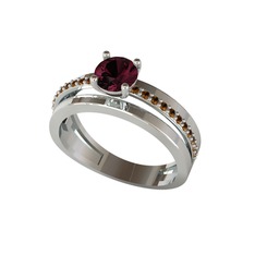 Neda İkili Tektaş Alyans - Kök yakut ve dumanlı kuvars 925 ayar gümüş yüzük #h45cvx