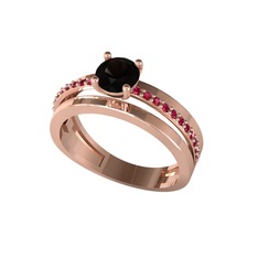 Neda İkili Tektaş Alyans - Siyah zirkon ve rodolit garnet 8 ayar rose altın yüzük #i39oe5