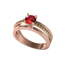 Neda İkili Tektaş Alyans - Garnet ve peridot 925 ayar rose altın kaplama gümüş yüzük #i3avq