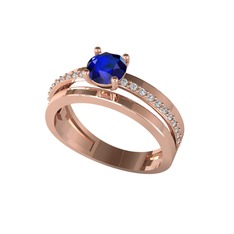 Lab safir ve beyaz zirkon 14 ayar rose altın yüzük