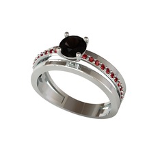 Neda İkili Tektaş Alyans - Siyah zirkon ve garnet 18 ayar beyaz altın yüzük #iigzyc