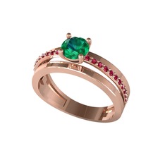 Neda İkili Tektaş Alyans - Yeşil kuvars ve rodolit garnet 8 ayar rose altın yüzük #iui3ru