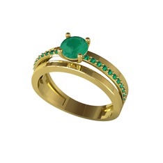 Neda İkili Tektaş Alyans - Kök zümrüt ve yeşil kuvars 925 ayar altın kaplama gümüş yüzük #izc53f