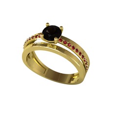 Siyah zirkon ve garnet 14 ayar altın yüzük