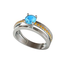 Neda İkili Tektaş Alyans - Akuamarin ve sitrin 8 ayar beyaz altın yüzük #jdq7pa