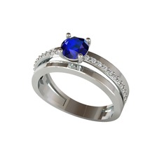 Neda İkili Tektaş Alyans - Lab safir ve beyaz zirkon 8 ayar beyaz altın yüzük #jgilkx