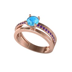 Neda İkili Tektaş Alyans - Akuamarin ve ametist 18 ayar rose altın yüzük #jiedaf