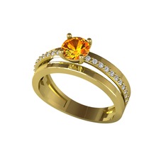 Sitrin ve beyaz zirkon 8 ayar altın yüzük