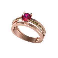 Neda İkili Tektaş Alyans - Rodolit garnet ve peridot 14 ayar rose altın yüzük #kitsz2