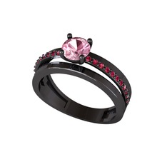 Pembe kuvars ve rodolit garnet 925 ayar siyah rodyum kaplama gümüş yüzük