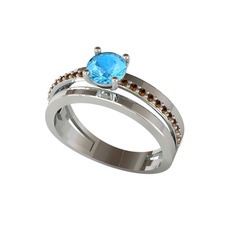 Akuamarin ve dumanlı kuvars 925 ayar gümüş yüzük