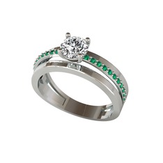 Neda İkili Tektaş Alyans - Beyaz zirkon ve yeşil kuvars 14 ayar beyaz altın yüzük #n23bkb