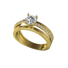 Neda İkili Tektaş Alyans - Swarovski ve beyaz zirkon 18 ayar altın yüzük #ntciek
