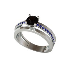 Neda İkili Tektaş Alyans - Siyah zirkon ve lab safir 8 ayar beyaz altın yüzük #odc27x