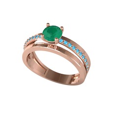Neda İkili Tektaş Alyans - Kök zümrüt ve akuamarin 8 ayar rose altın yüzük #ohpdz7