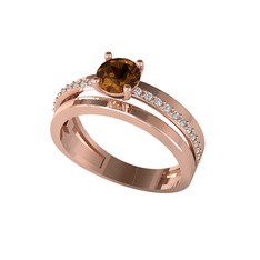 Neda İkili Tektaş Alyans - Dumanlı kuvars ve swarovski 8 ayar rose altın yüzük #ompjm7