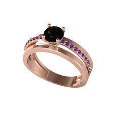 Neda İkili Tektaş Alyans - Siyah zirkon ve ametist 925 ayar rose altın kaplama gümüş yüzük #omvl4m