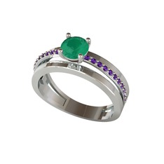 Neda İkili Tektaş Alyans - Kök zümrüt ve ametist 18 ayar beyaz altın yüzük #pu88fu