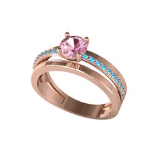 Pembe kuvars ve akuamarin 925 ayar rose altın kaplama gümüş yüzük