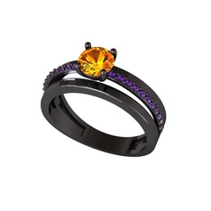Neda İkili Tektaş Alyans - Sitrin ve ametist 925 ayar siyah rodyum kaplama gümüş yüzük #r0u8ce