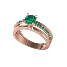 Neda İkili Tektaş Alyans - Yeşil kuvars 8 ayar rose altın yüzük #rf3936