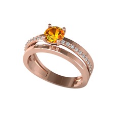 Neda İkili Tektaş Alyans - Sitrin ve swarovski 925 ayar rose altın kaplama gümüş yüzük #rx24iz