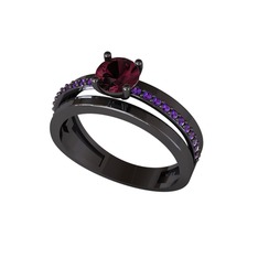 Neda İkili Tektaş Alyans - Kök yakut ve ametist 925 ayar siyah rodyum kaplama gümüş yüzük #uz0qy4