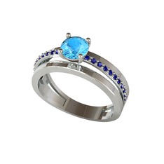 Neda İkili Tektaş Alyans - Akuamarin ve lab safir 18 ayar beyaz altın yüzük #wd21md