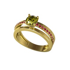Peridot ve rodolit garnet 14 ayar altın yüzük