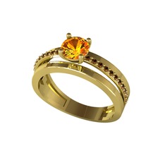 Neda İkili Tektaş Alyans - Sitrin ve dumanlı kuvars 14 ayar altın yüzük #xppku8