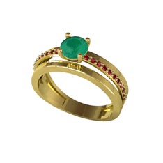 Neda İkili Tektaş Alyans - Kök zümrüt ve garnet 18 ayar altın yüzük #ywsijs