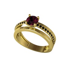 Neda İkili Tektaş Alyans - Kök yakut ve siyah zirkon 925 ayar altın kaplama gümüş yüzük #z2vaxj