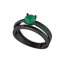 Neda İkili Tektaş Alyans - Kök zümrüt 925 ayar siyah rodyum kaplama gümüş yüzük #zcmz9k